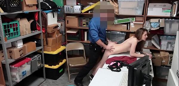  Lying skinny teen busted and fucked by a security guard